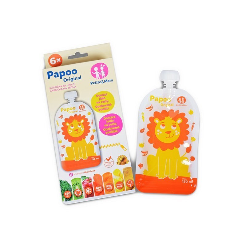 Petite&Mars Set 6 pungi reutilizabile pentru hranire cu leuti Papoo Portocaliu