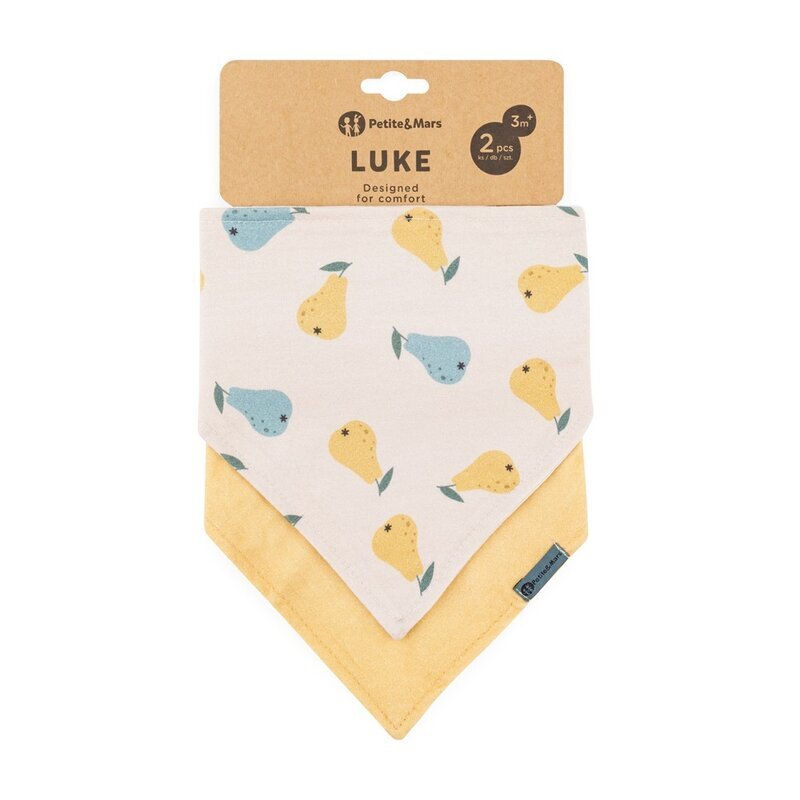 Petite&Mars Set bavete bandana PetiteMars Luke BejOcru 2 bucati bumbac natural reglabila cu capse 3 luni+