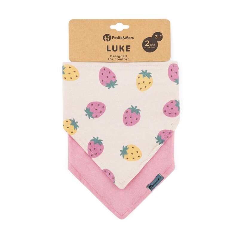 Petite&Mars Set bavete bandana PetiteMars Luke BejRoz 2 bucati bumbac natural reglabila cu capse 3 luni+