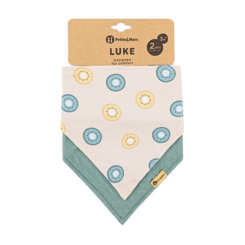 Petite&Mars Set bavete bandana PetiteMars Luke BejVerde 2 bucati bumbac natural reglabila cu capse 3 luni+