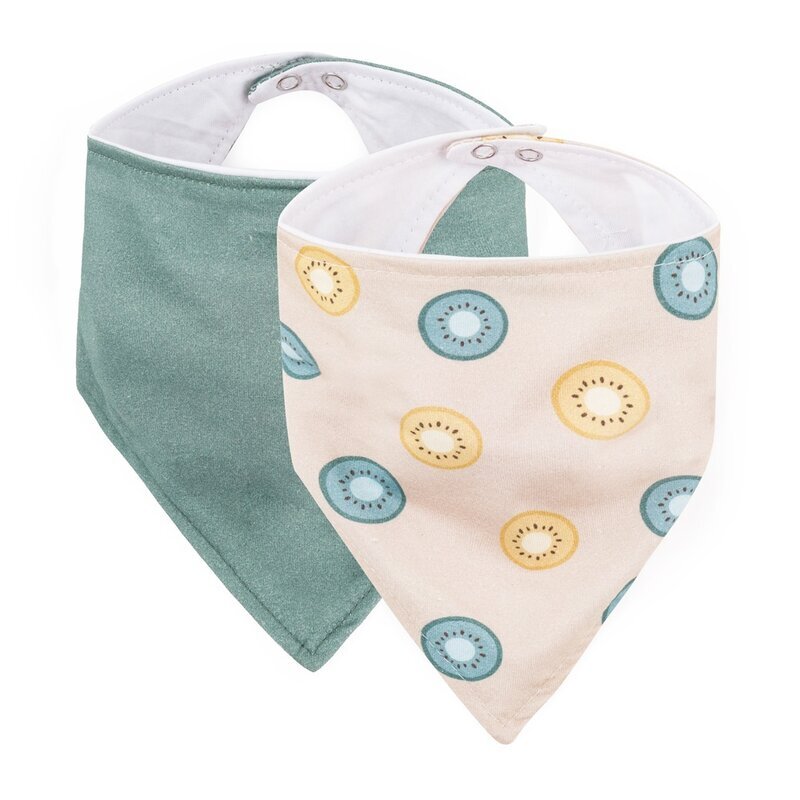Petite&Mars Set bavete bandana PetiteMars Luke BejVerde 2 bucati bumbac natural reglabila cu capse 3 luni+