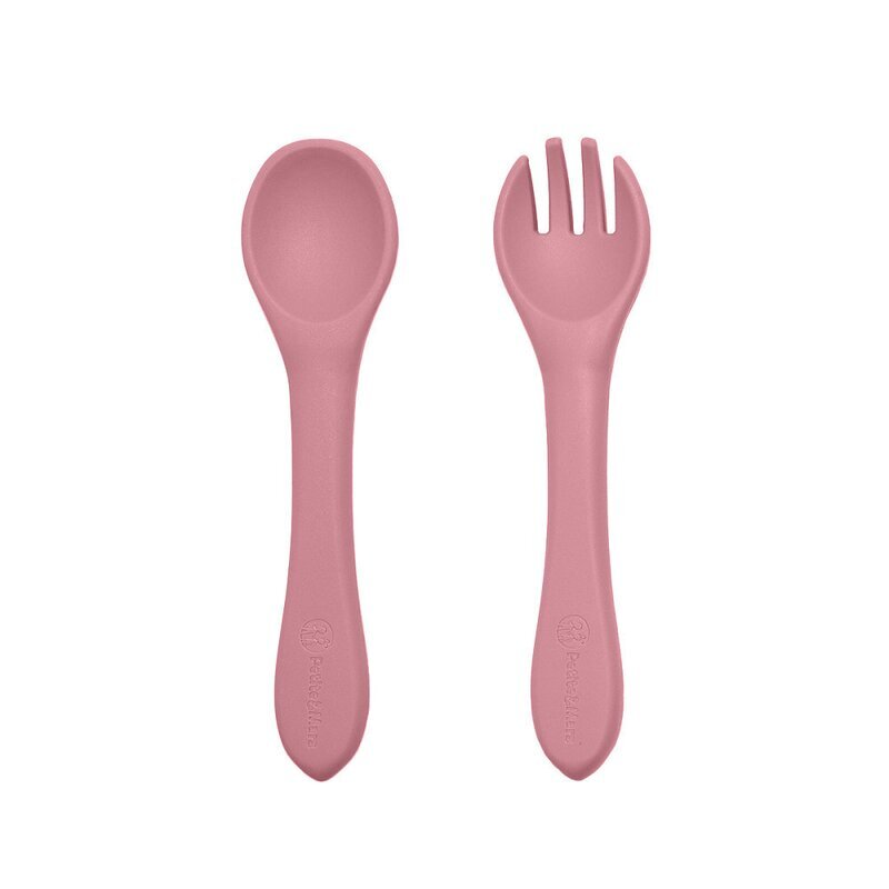 Petite&Mars Set de hranire PetiteMars cu farfurie bol si tacamuri din silicon fara BFA roz