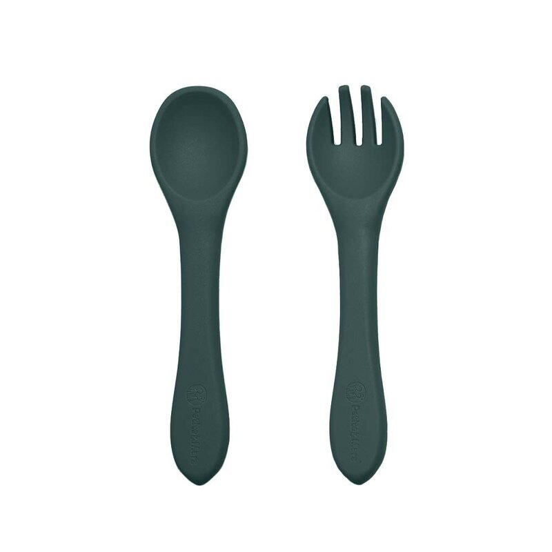 Petite&Mars Set de hranire PetiteMars cu farfurie bol si tacamuri din silicon fara BFA verde inchis