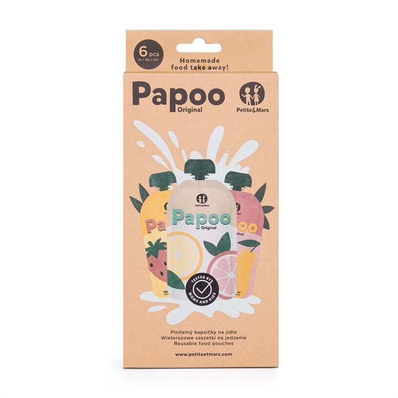Petite&Mars Set de pungi PetiteMars Papoo pentru mancare reutilizabile fara BPA 150 ml Multicolor