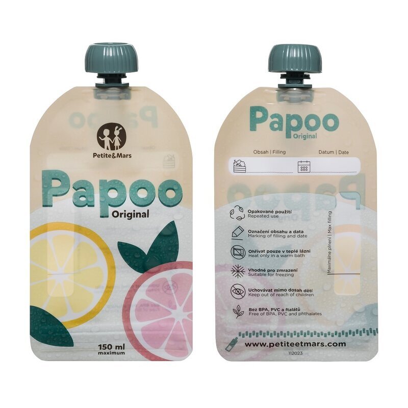 Petite&Mars Set de pungi PetiteMars Papoo pentru mancare reutilizabile fara BPA 150 ml Multicolor
