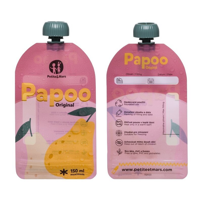 Petite&Mars Set de pungi PetiteMars Papoo pentru mancare reutilizabile fara BPA 150 ml Multicolor