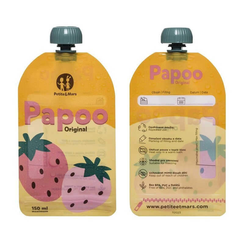 Petite&Mars Set de pungi PetiteMars Papoo pentru mancare reutilizabile fara BPA 150 ml Multicolor