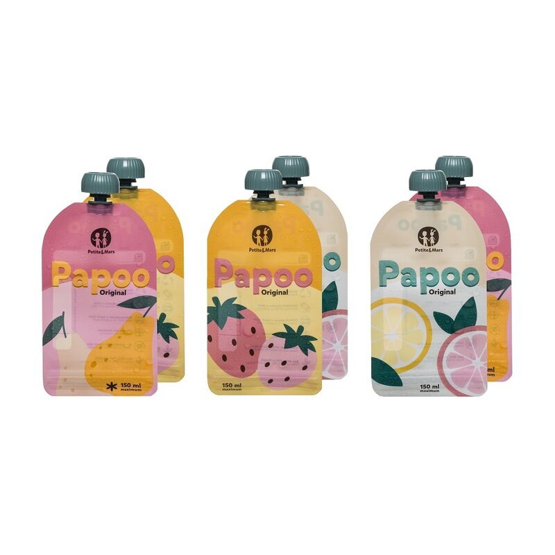 Petite&Mars Set de pungi PetiteMars Papoo pentru mancare reutilizabile fara BPA 150 ml Multicolor