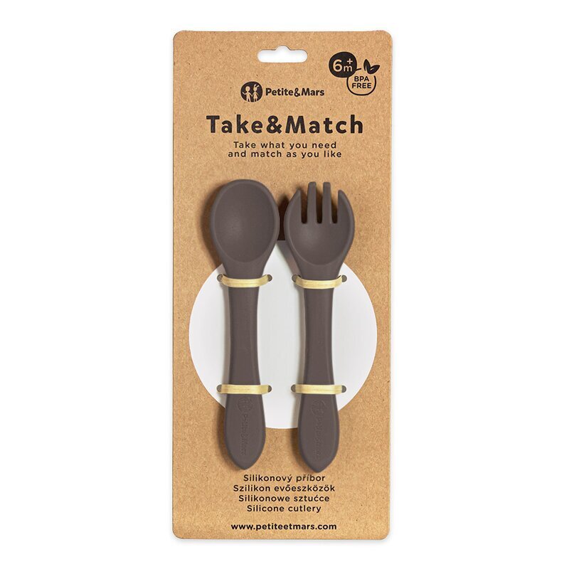 Petite&Mars Set tacamuri din silicon PetiteMars Bitter Cocoa Maro TakeMatch forma ergonomica fara BPA 6 luni+