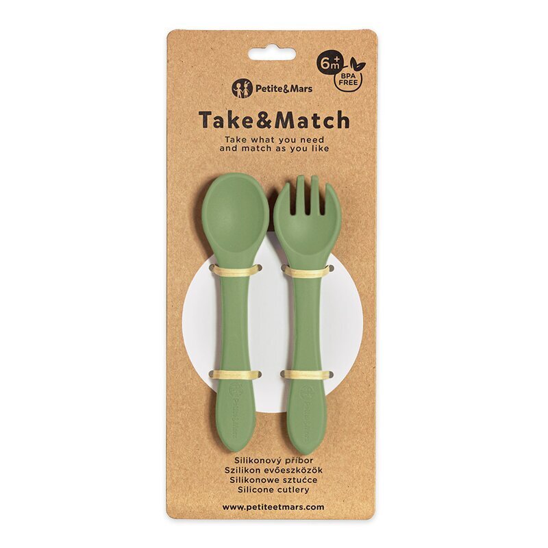 Petite&Mars Set tacamuri din silicon PetiteMars Sweet Pea Verde TakeMatch forma ergonomica fara BPA 6 luni+