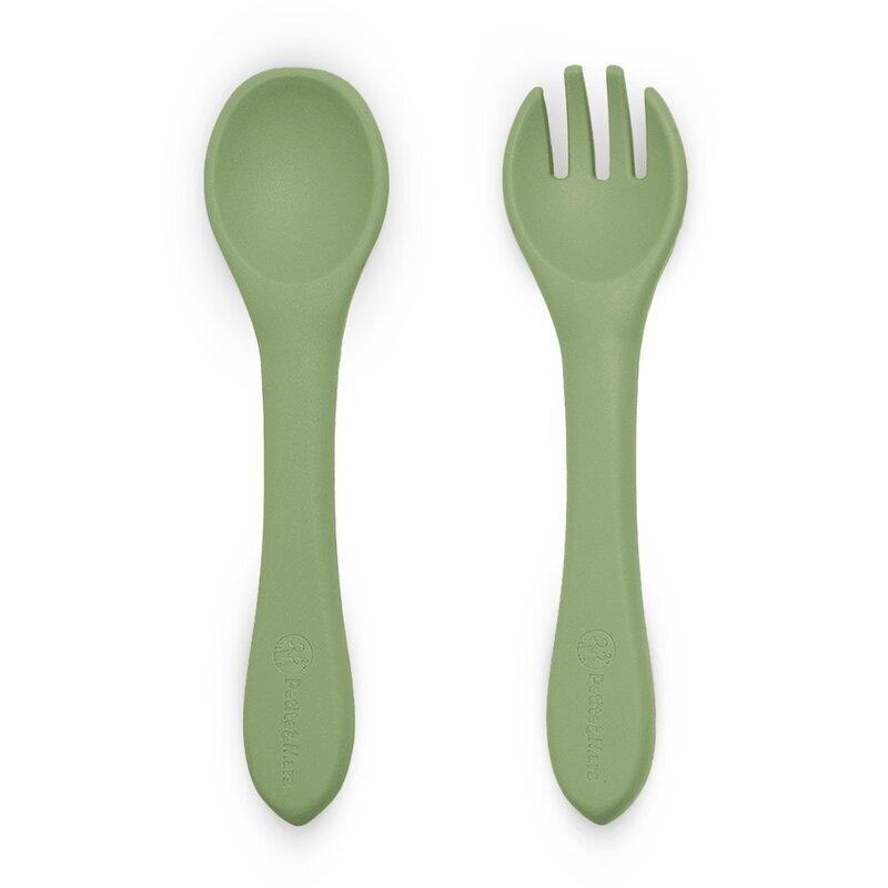 Petite&Mars Set tacamuri din silicon PetiteMars Sweet Pea Verde TakeMatch forma ergonomica fara BPA 6 luni+