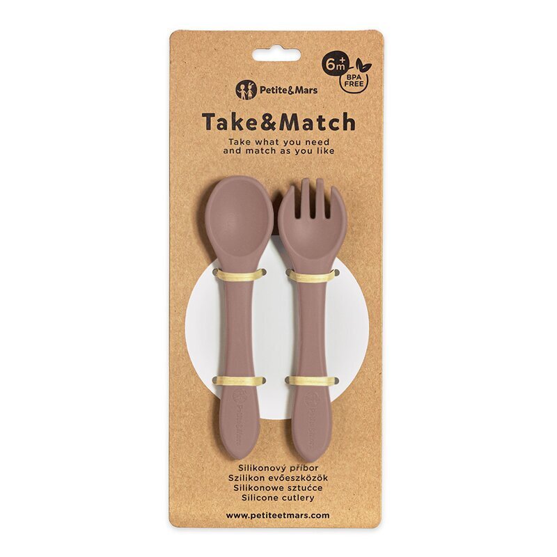 Petite&Mars Set tacamuri din silicon PetiteMars Velvet Latte Maro pudrat TakeMatch forma ergonomica fara BPA 6 luni+