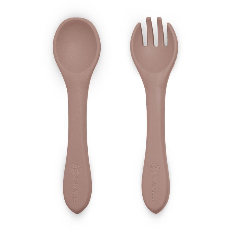 Petite&Mars Set tacamuri din silicon PetiteMars Velvet Latte Maro pudrat TakeMatch forma ergonomica fara BPA 6 luni+