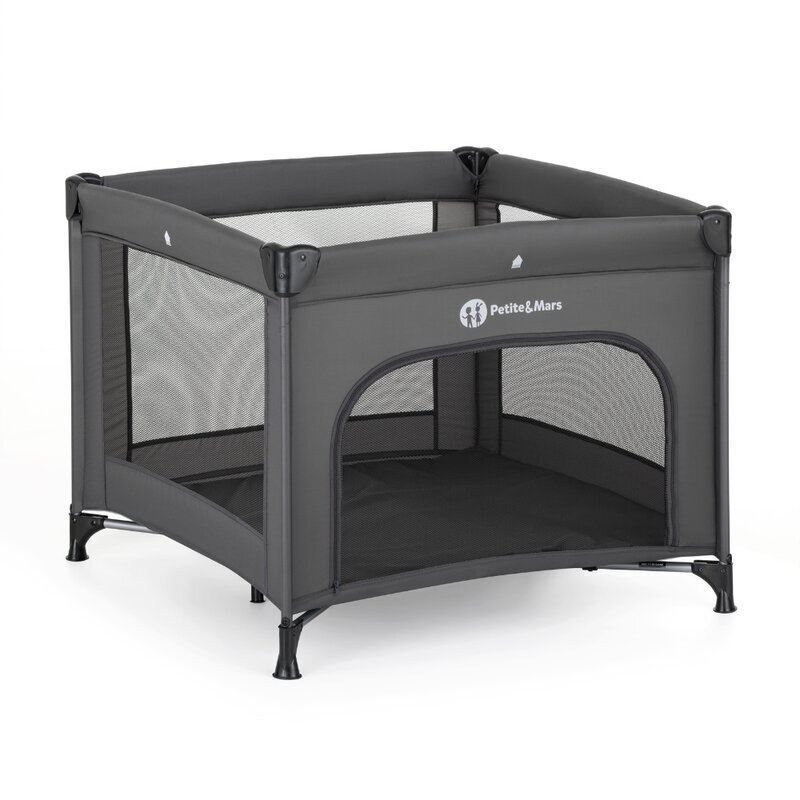 Petite&Mars Tarc pliabil pentru copii PetiteMars Nook Gri 90x90 cm pliere compacta include geanta de transport intrare laterala structura stabila greutate admisa 15 kg 0 luni+