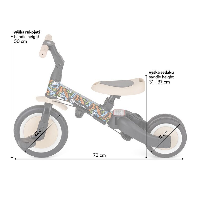 Petite&Mars Tricicleta pentru copii PetiteMars City Beat Turbo editie limitata 5 in 1 multifunctionala vehicul de impins bicicleta cufara pedale maner de ghidaj
