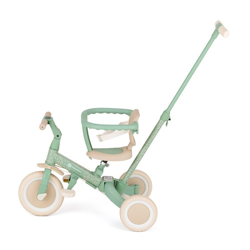 Petite&Mars Tricicleta pentru copii PetiteMars Green Twist Turbo editie limitata 5 in 1 multifunctionala vehicul de impins bicicleta cufara pedale maner de ghidaj