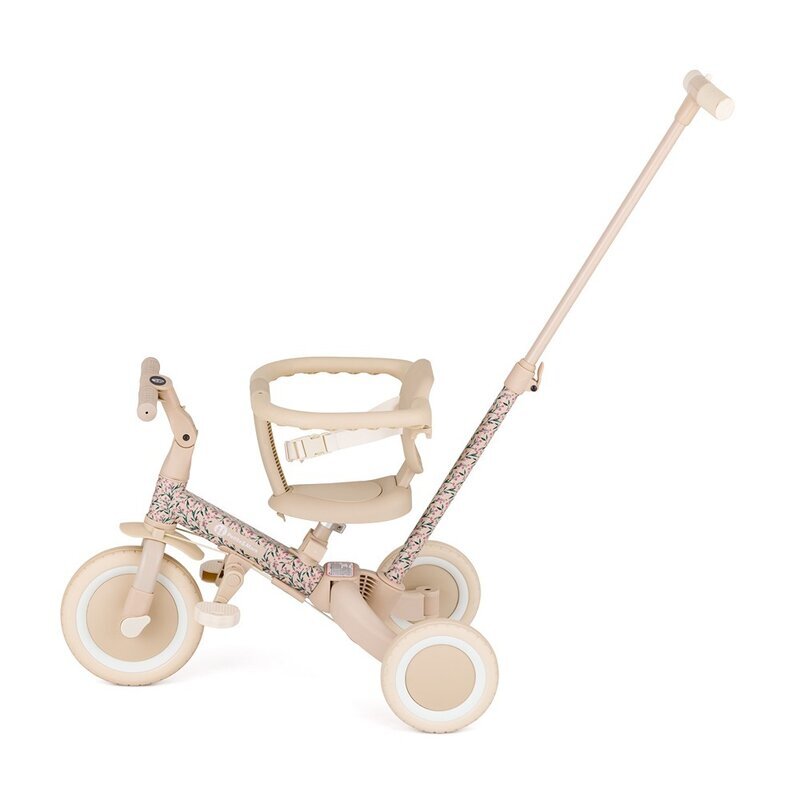 Petite&Mars Tricicleta pentru copii PetiteMars Pink Meadow Turbo editie limitata 5 in 1 multifunctionala vehicul de impins bicicleta cufara pedale maner de ghidaj