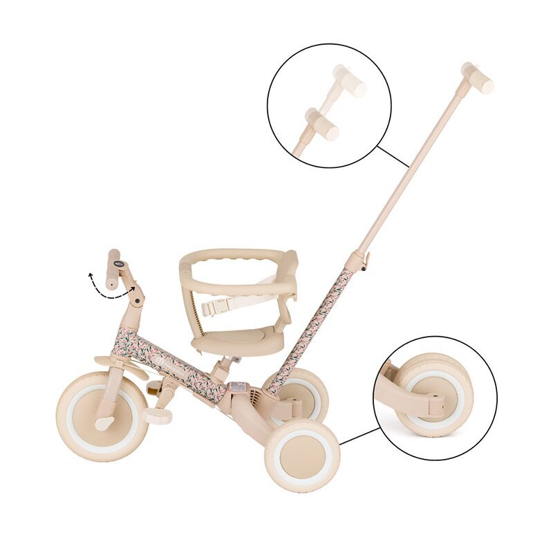 Petite&Mars Tricicleta pentru copii PetiteMars Pink Meadow Turbo editie limitata 5 in 1 multifunctionala vehicul de impins bicicleta cufara pedale maner de ghidaj