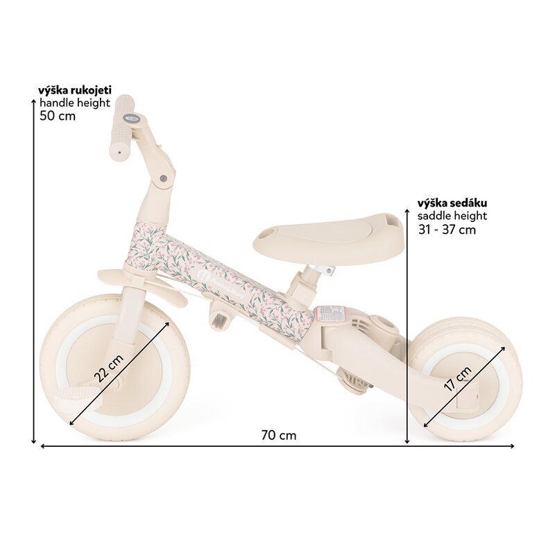 Petite&Mars Tricicleta pentru copii PetiteMars Pink Meadow Turbo editie limitata 5 in 1 multifunctionala vehicul de impins bicicleta cufara pedale maner de ghidaj