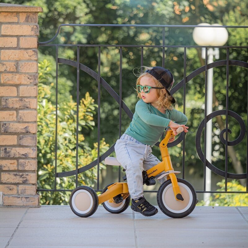 Petite&Mars Tricicleta pentru copii PetiteMars Turbo Albastru 5 in 1 Multifunctionala Vehicul de impins Bicicleta cufara pedale Cu maner de ghidaj Detasabil Roti din cauciuc Pana la 25 kg 1.5-5 ani