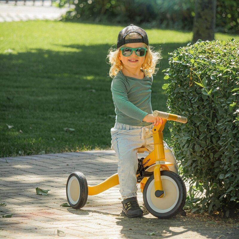 Petite&Mars Tricicleta pentru copii PetiteMars Turbo Albastru 5 in 1 Multifunctionala Vehicul de impins Bicicleta cufara pedale Cu maner de ghidaj Detasabil Roti din cauciuc Pana la 25 kg 1.5-5 ani