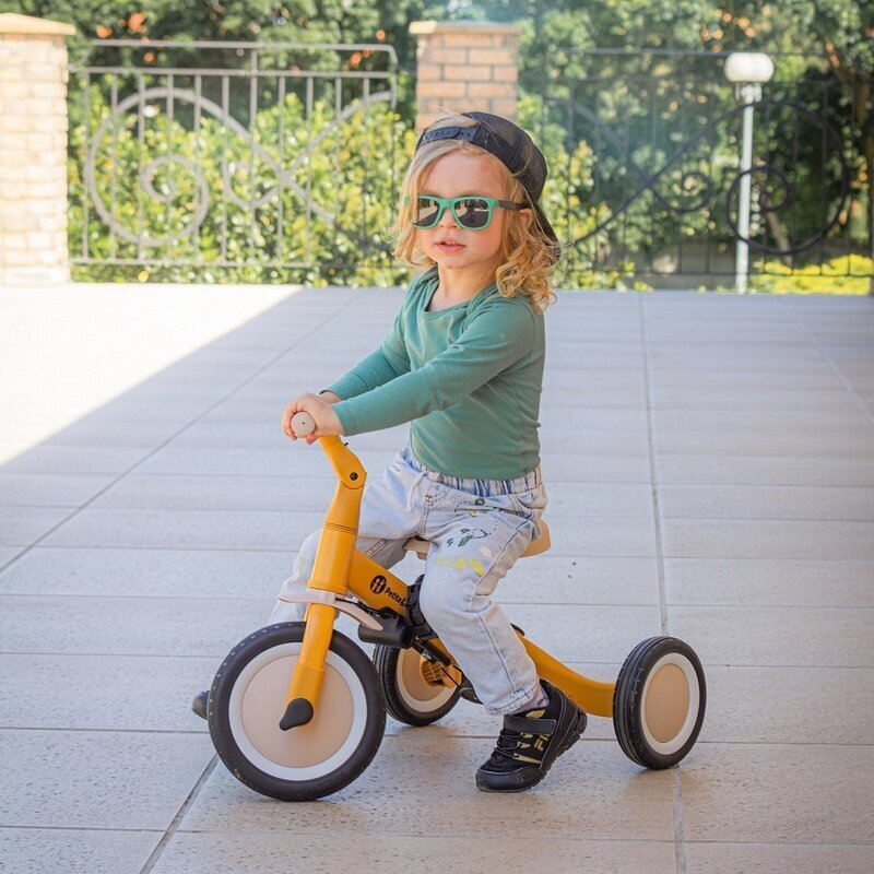 Petite&Mars Tricicleta pentru copii PetiteMars Turbo Albastru 5 in 1 Multifunctionala Vehicul de impins Bicicleta cufara pedale Cu maner de ghidaj Detasabil Roti din cauciuc Pana la 25 kg 1.5-5 ani