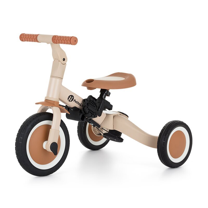 Petite&Mars Tricicleta pentru copii PetiteMars Turbo Bej 5 in 1 Multifunctionala Vehicul de impins Bicicleta cufara pedale Cu maner de ghidaj Detasabil Roti din cauciuc Pana la 25 kg 1.5-5 ani