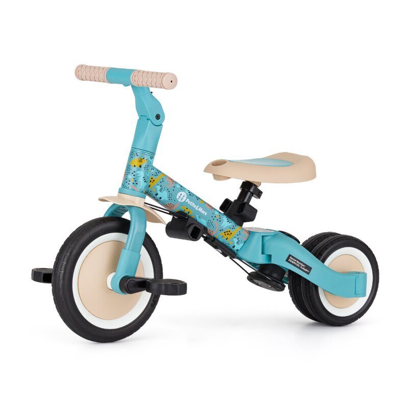 Petite&Mars Tricicleta pentru copii PetiteMars Turbo Dino Park editie limitata 5 in 1 multifunctionala cu maner de ghidaj roti din cauciuc greutate admisa 25 kg 1.5-5 ani