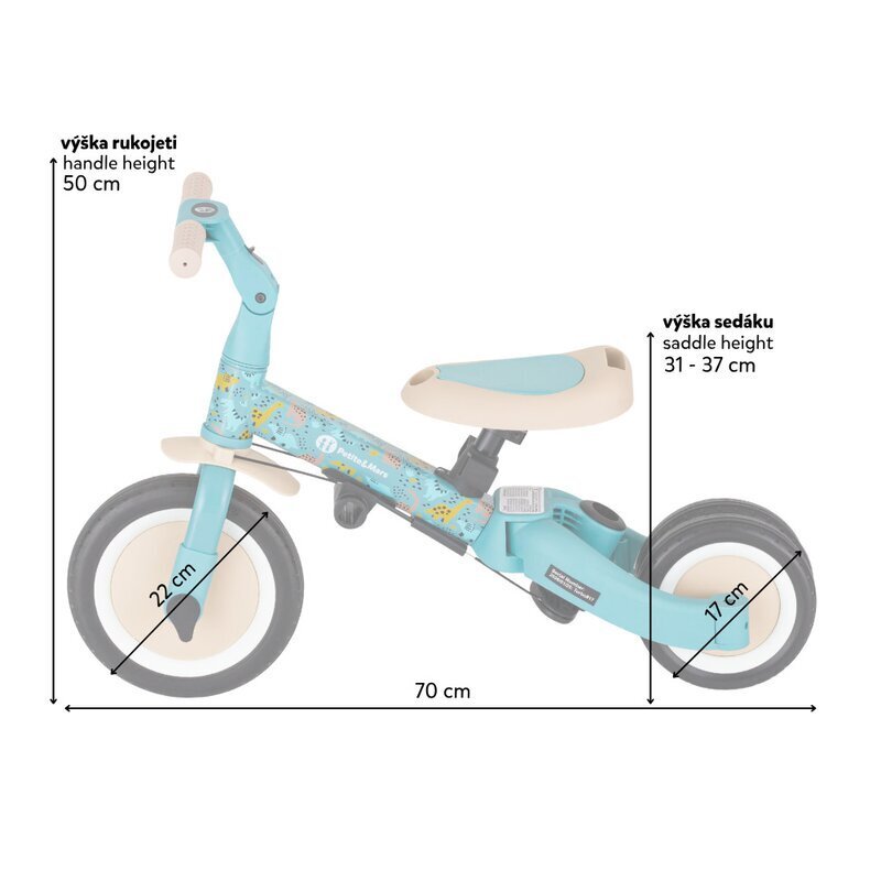 Petite&Mars Tricicleta pentru copii PetiteMars Turbo Dino Park editie limitata 5 in 1 multifunctionala cu maner de ghidaj roti din cauciuc greutate admisa 25 kg 1.5-5 ani