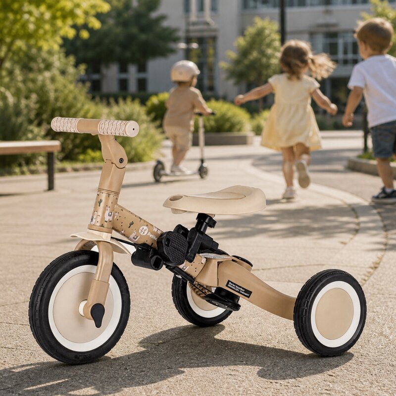 Petite&Mars Tricicleta pentru copii PetiteMars Turbo Llama Vibes editie limitata 5 in 1 multifunctionala cu maner de ghidaj roti din cauciuc greutate admisa 25 kg 1.5-5 ani