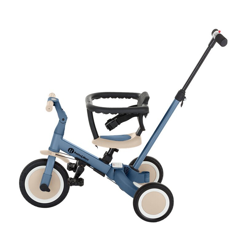 Petite&Mars Tricicleta pentru copii PetiteMars Turbo Ocean Blue 5 in 1 Multifunctionala Vehicul de impins Bicicleta cufara pedale Cu maner de ghidaj Detasabil Roti din cauciuc Pana la 25 kg 1.5-5 ani