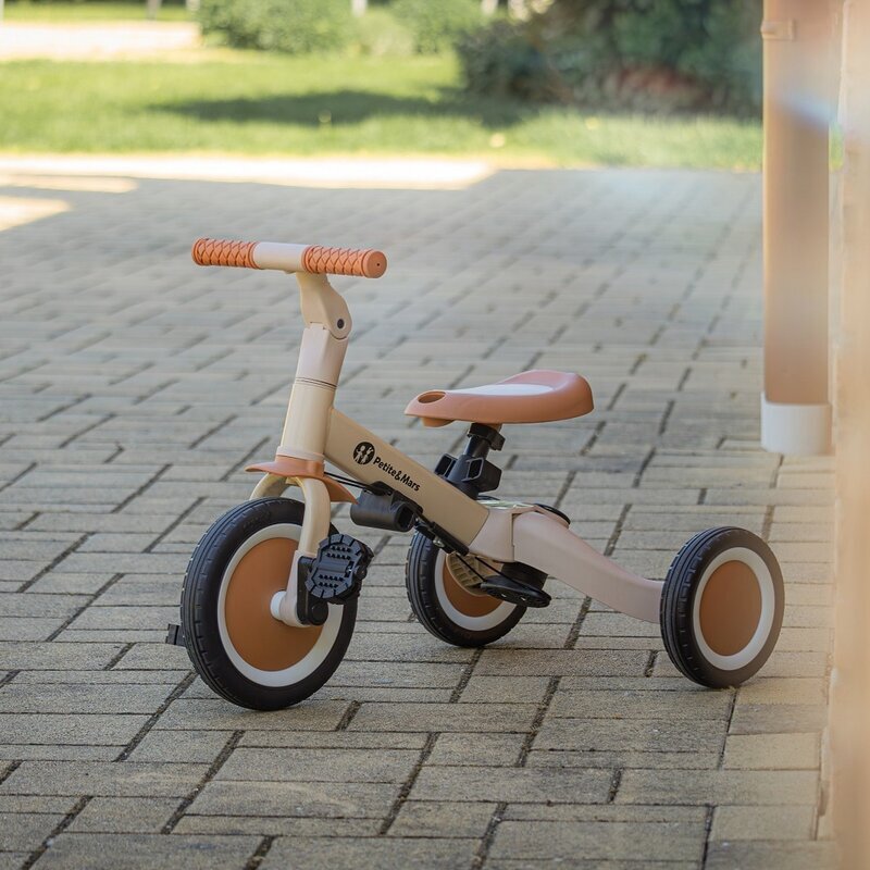 Petite&Mars Tricicleta pentru copii PetiteMars Turbo Ocean Blue 5 in 1 Multifunctionala Vehicul de impins Bicicleta cufara pedale Cu maner de ghidaj Detasabil Roti din cauciuc Pana la 25 kg 1.5-5 ani