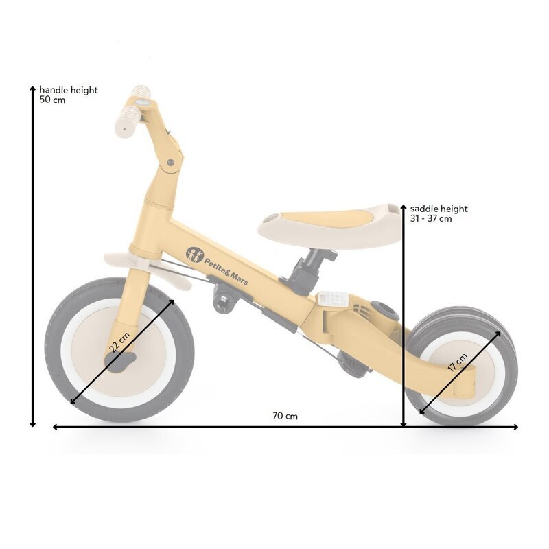 Petite&Mars Tricicleta pentru copii PetiteMars Turbo Ocru 5 in 1 Multifunctionala Vehicul de impins Bicicleta cufara pedale Cu maner de ghidaj Detasabil Roti din cauciuc Pana la 25 kg 1.5-5 ani