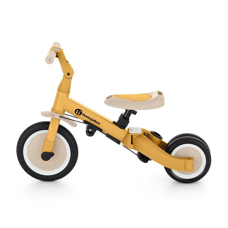 Petite&Mars Tricicleta pentru copii PetiteMars Turbo Ocru 5 in 1 Multifunctionala Vehicul de impins Bicicleta cufara pedale Cu maner de ghidaj Detasabil Roti din cauciuc Pana la 25 kg 1.5-5 ani