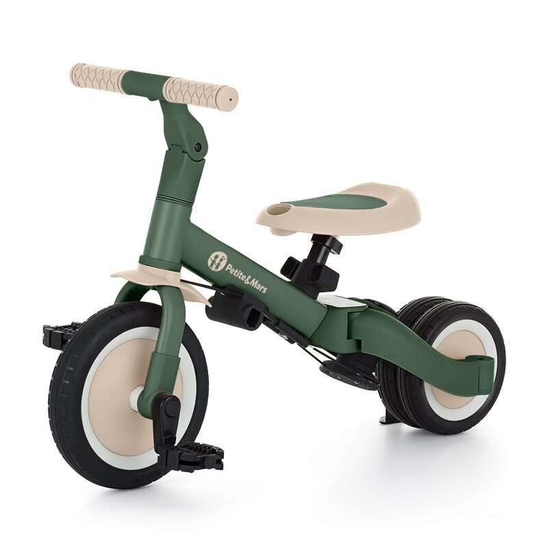 Petite&Mars Tricicleta pentru copii PetiteMars Turbo Verde 5 in 1 Multifunctionala Vehicul de impins Bicicleta cufara pedale Cu maner de ghidaj Detasabil Roti din cauciuc Pana la 25 kg 1.5-5 ani
