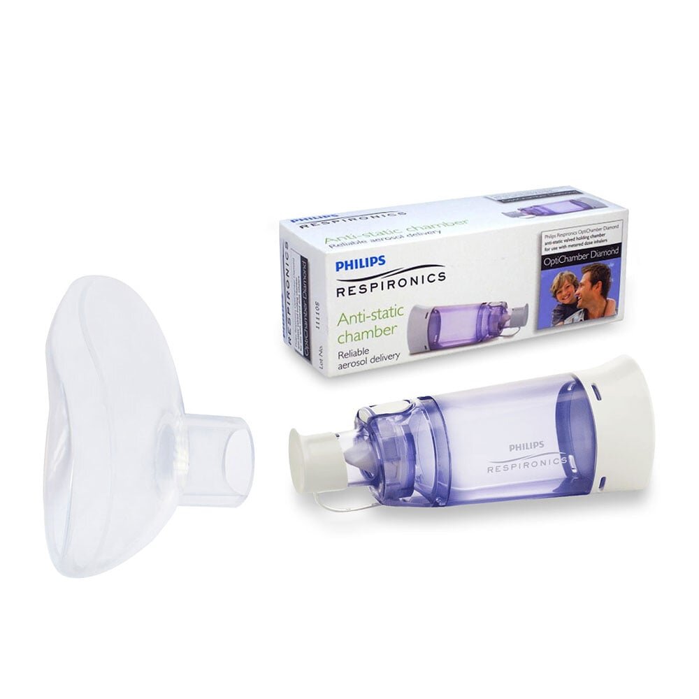 Philips Respironics Set camera de inhalare Optichamber Diamond cu masca M compatibila din silicon pentru copii 1-5 ani