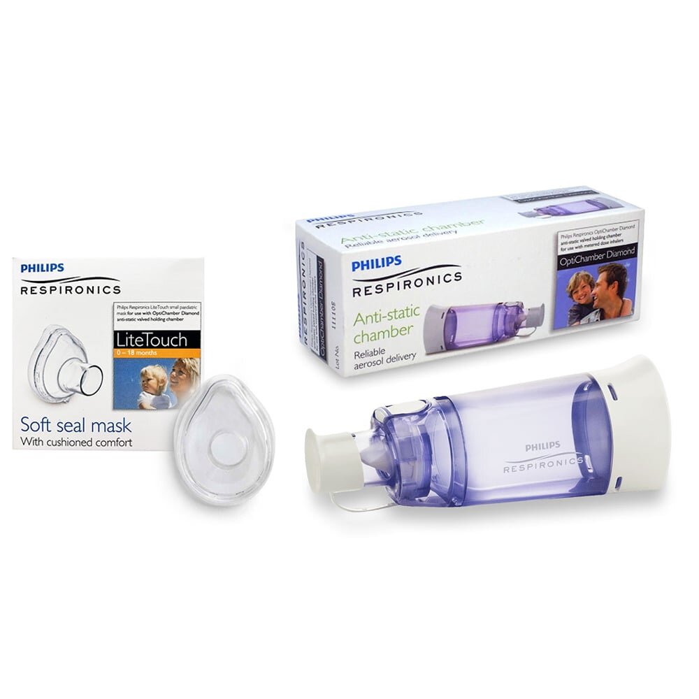 Philips Respironics Set camera de inhalare Optichamber Diamond cu masca S LiteTouch pentru copii 0-18 luni