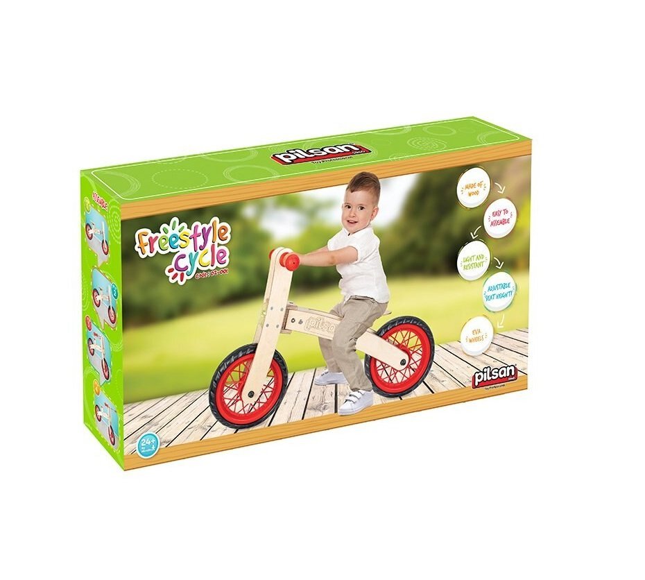 PILSAN Bicicleta copii din lemn fara pedale Freestyle scaun reglabil pe 3 nivele de inaltimeintre 34-41 cm roti din cauciuc EVA de la 2 ani greutate maxima de transport de 30 kg