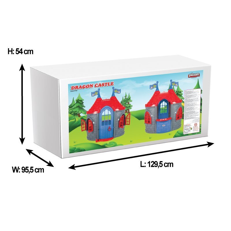 PILSAN Casuta de gradina pentru copii Castelul Cavalerului RosuGri design realist Instalare usoara utilizare interiorexteriorplastic rezistent UV usa si ferestre functionale 168x125x129 cm