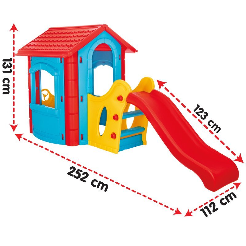PILSAN Casuta de gradina pentru copii Happy House AlbastruVerde cu tobogan integrat plastic rezistent la intemperii ferestre mobile 252x131x112 cm utilizare interiorexterior