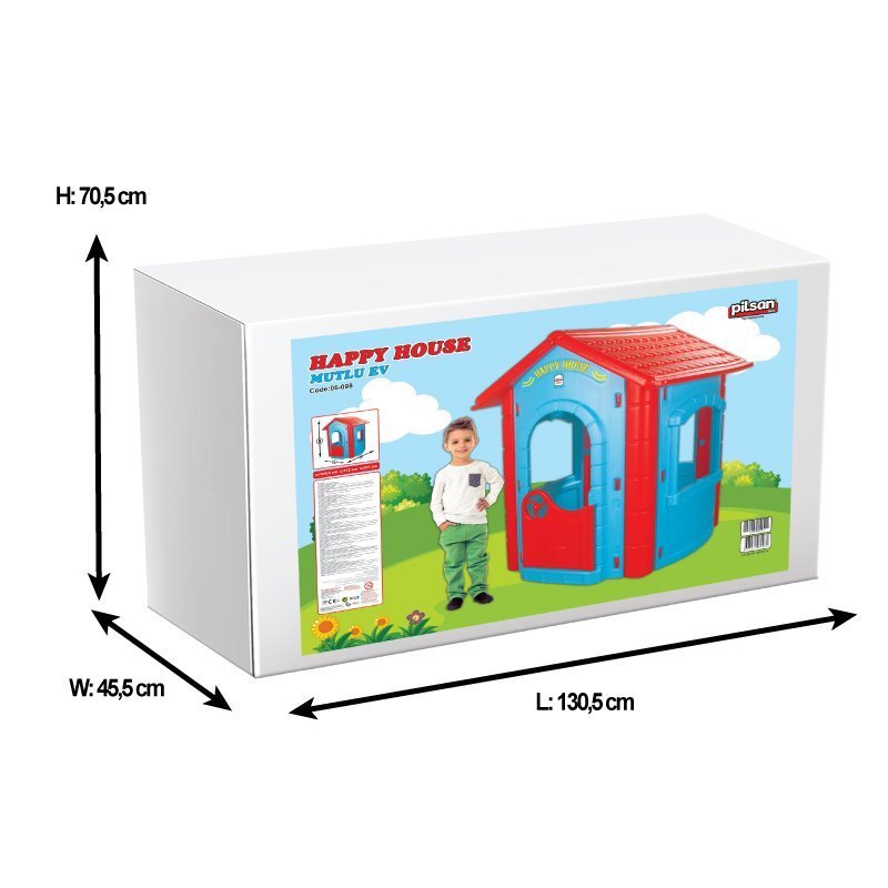 PILSAN Casuta de gradina pentru copii Happy House BlueRed utilizare interiorexteriorplastic rezistent UVdesign realistusa si ferestre functionale 112x104.5x131 cm