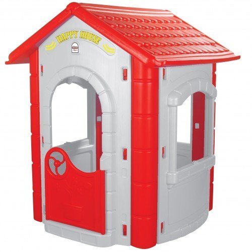 PILSAN Casuta de gradina pentru copii Happy House GreyRed utilizare interiorexteriorplastic rezistent UVdesign realistusa si ferestre functionale 112x104.5x131 cm