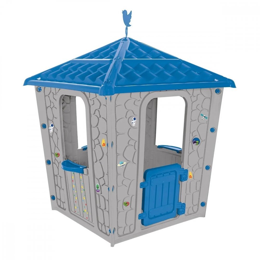 PILSAN Casuta de gradina pentru copii Stone House AlbastruGri utilizare interiorexteriorplastic rezistent UVdesign realist usa cu deschidere 85x85x115 cm