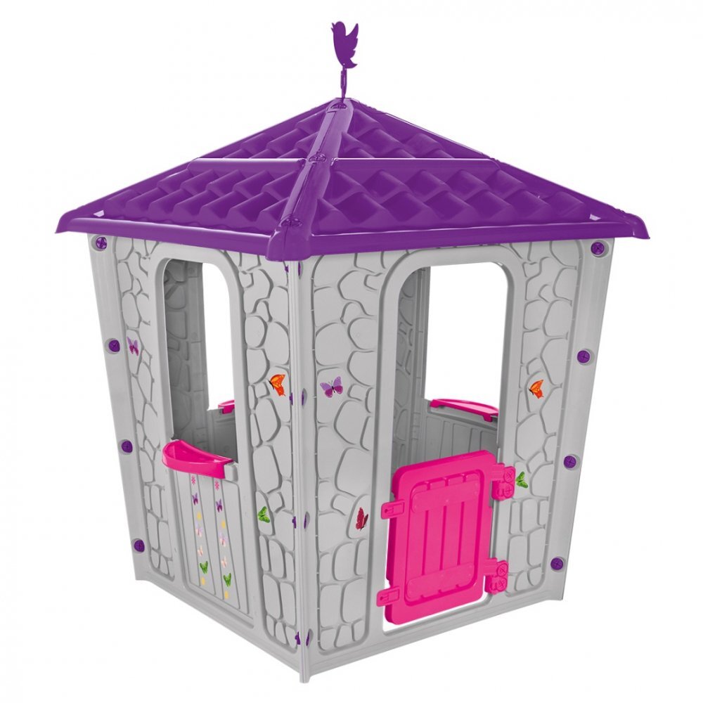 PILSAN Casuta de gradina pentru copii Stone House GriMov utilizare interiorexteriorplastic rezistent UVdesign realist usa cu deschidere 85x85x115 cm