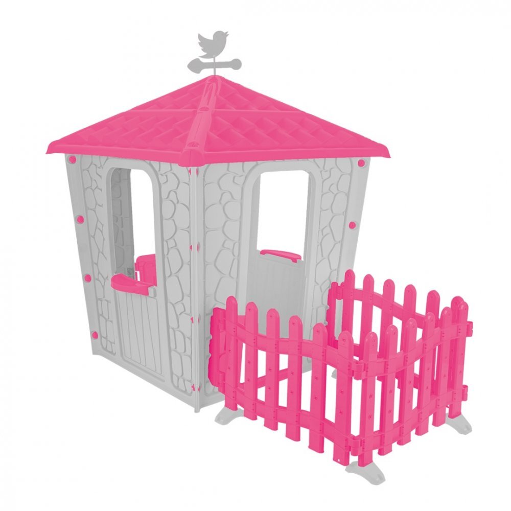 PILSAN Casuta de gradina pentru copii Stone House PinkGrey cu gardulet inclus utilizare interiorexteriorplastic rezistent UV design realist