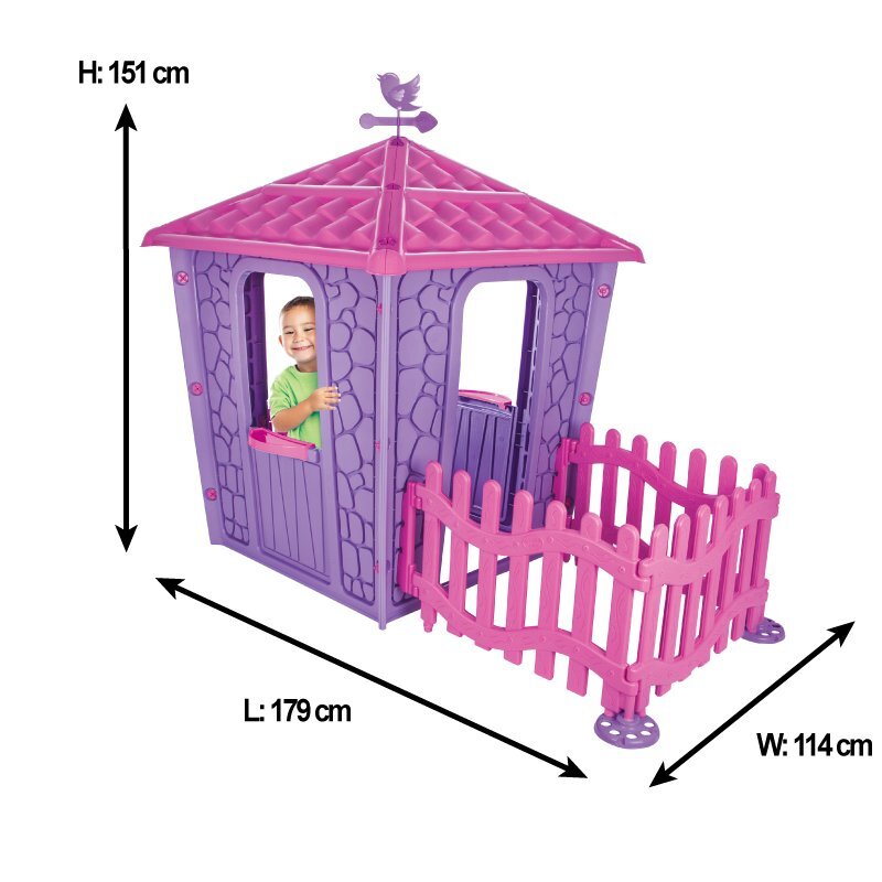PILSAN Casuta de gradina pentru copii Stone House PinkPurple cu gardulet inclus utilizare interiorexteriorplastic rezistent UV design realist