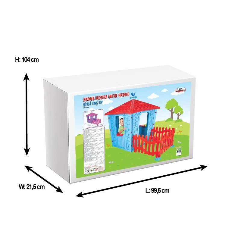 PILSAN Casuta de gradina pentru copii Stone House PinkPurple cu gardulet inclus utilizare interiorexteriorplastic rezistent UV design realist