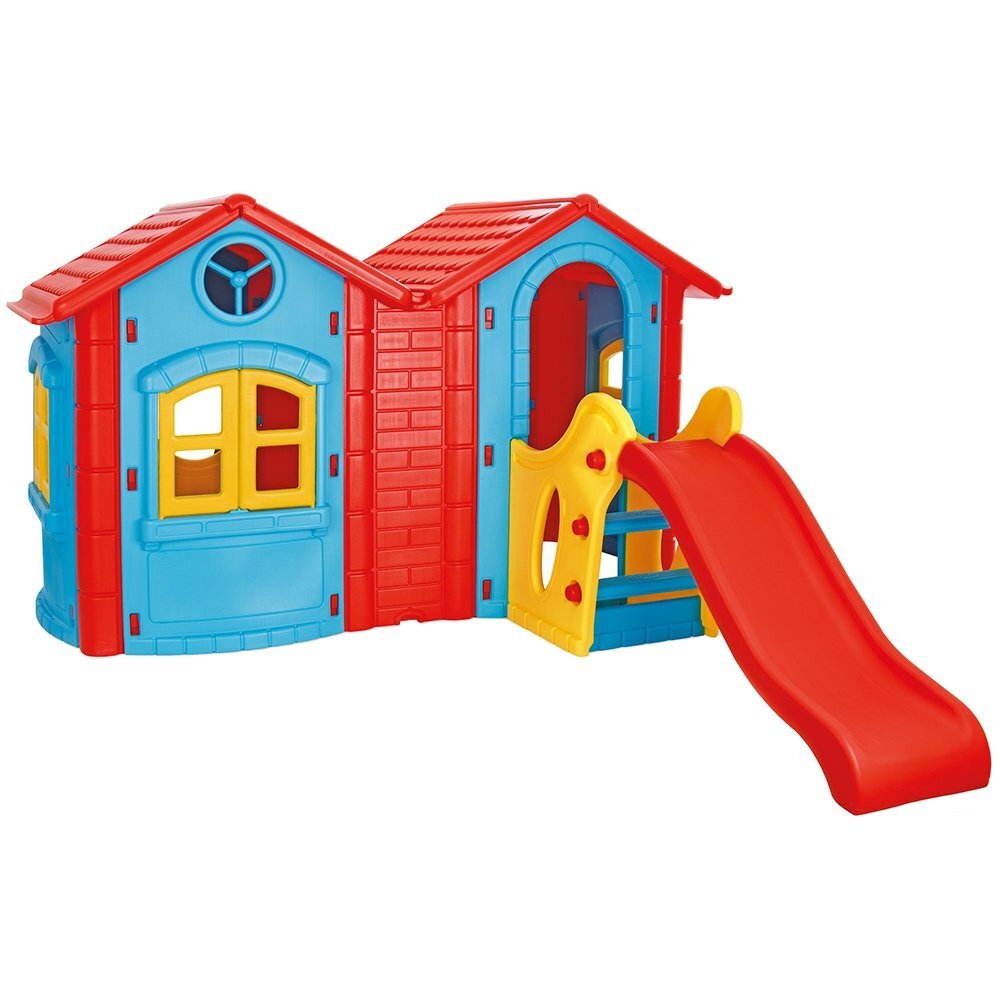 PILSAN Casuta dubla cu tobogan pentru copii din plastic rezistent UVusi si ferestre functionale Double Happy House blue