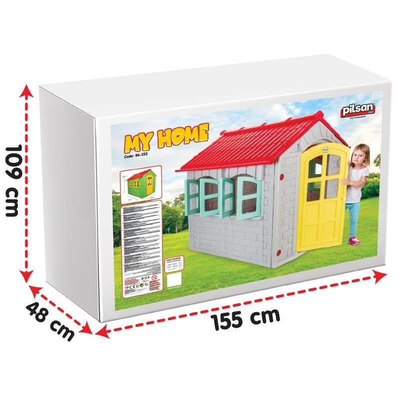 PILSAN Casuta mare de gradina pentru copii My Home Gri 157x133x148 cm utilizare interiorexteriorplastic rezistent UVdesign realistusa si ferestre functionale