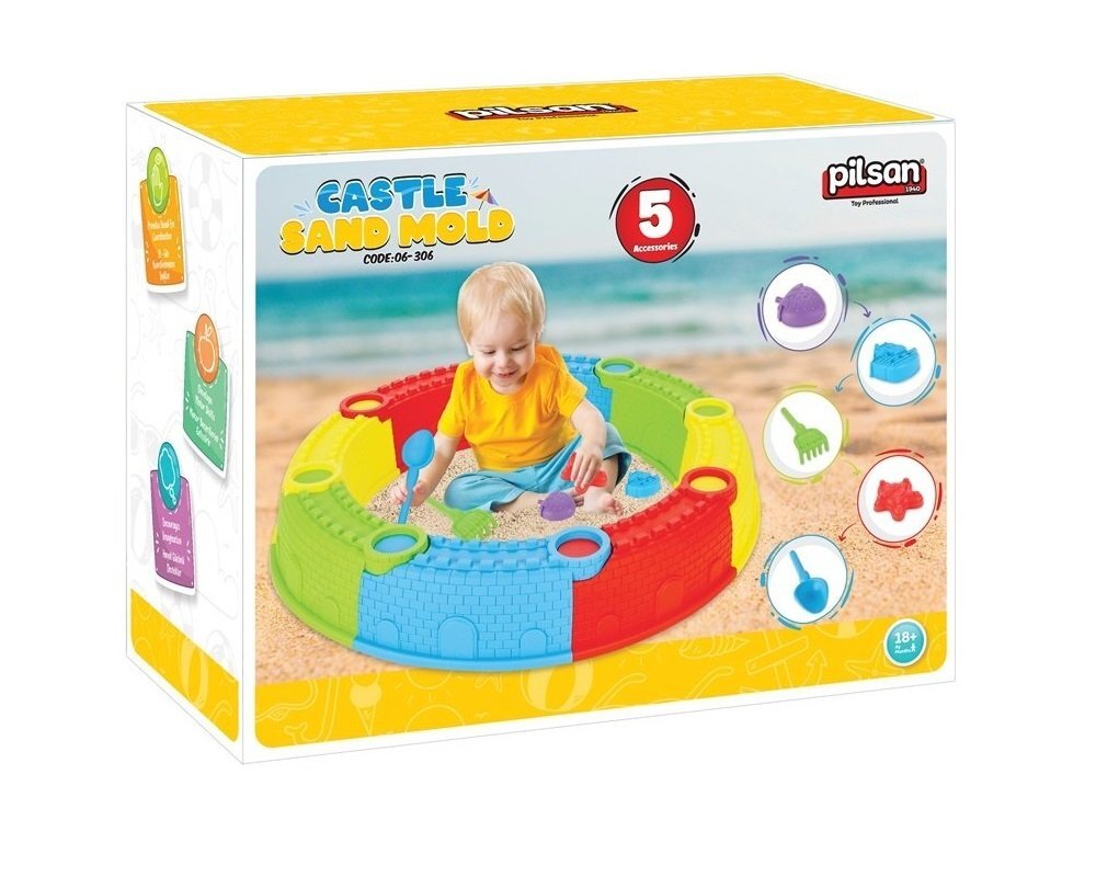 PILSAN Cutie de nisip modulara cu lopaticagrebla si 3 forme de nisip incluse Castle Multicolor